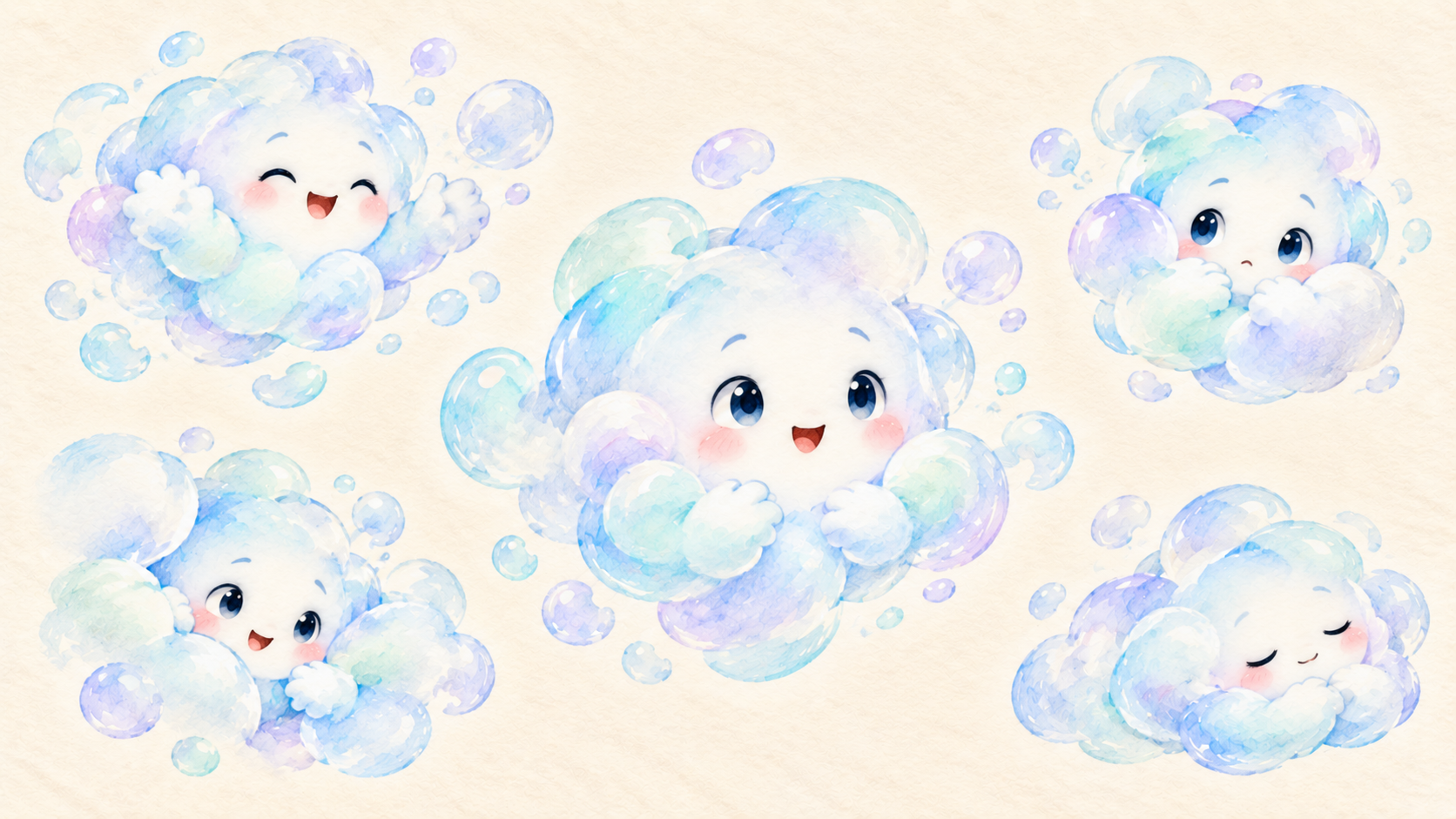 Puff character artwork showing different emotions